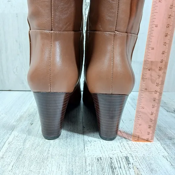 Talbots Lilia Tall Elegant Brown Leather Wedge Boots #1258