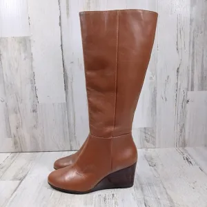 Talbots Lilia Tall Elegant Brown Leather Wedge Boots #1258