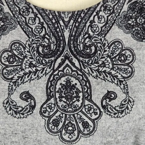 Talbots Size 10 Gray &amp; Black Pattern A-Line Dress Wool Blend Short Sleeve