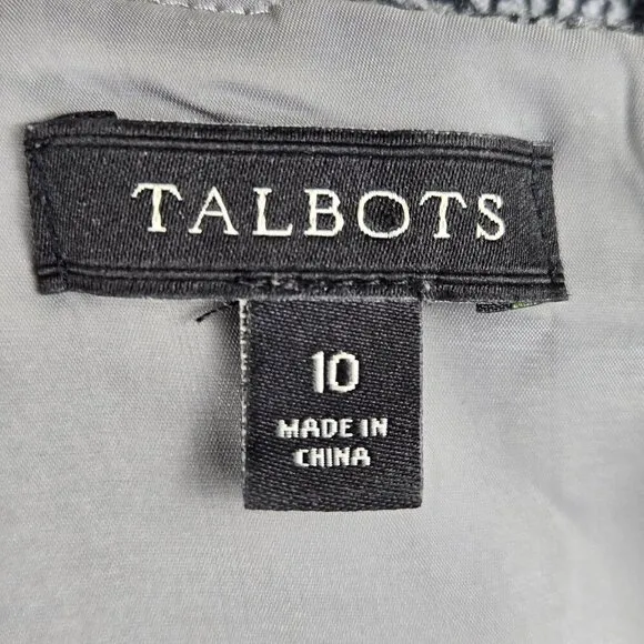 Talbots Size 10 Gray &amp; Black Pattern A-Line Dress Wool Blend Short Sleeve