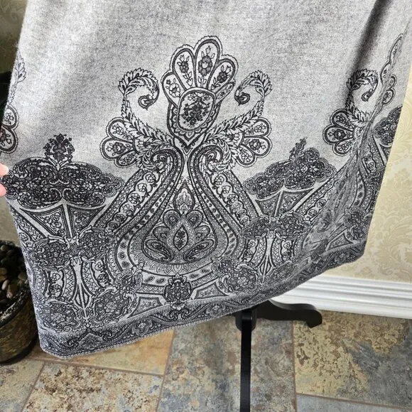 Talbots Size 10 Gray &amp; Black Pattern A-Line Dress Wool Blend Short Sleeve