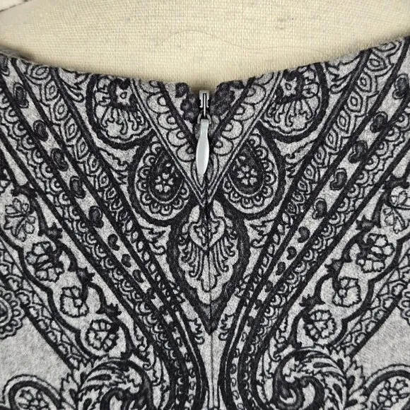 Talbots Size 10 Gray &amp; Black Pattern A-Line Dress Wool Blend Short Sleeve