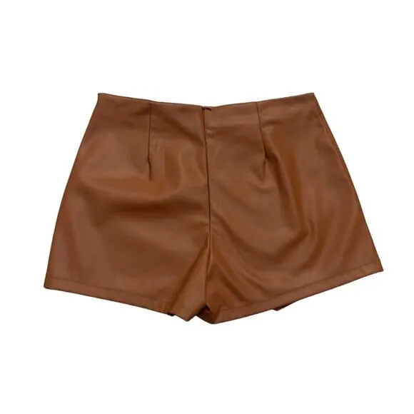 Tan Skort Size Large Faux Leather Skirt Shorts Brown Camel Sexy