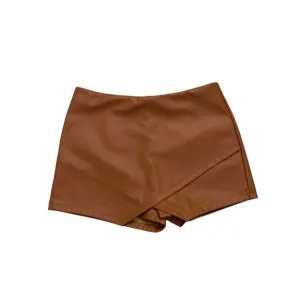 Tan Skort Size Large Faux Leather Skirt Shorts Brown Camel Sexy
