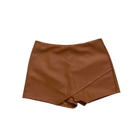 Tan Skort Size Large Faux Leather Skirt Shorts Brown Camel Sexy