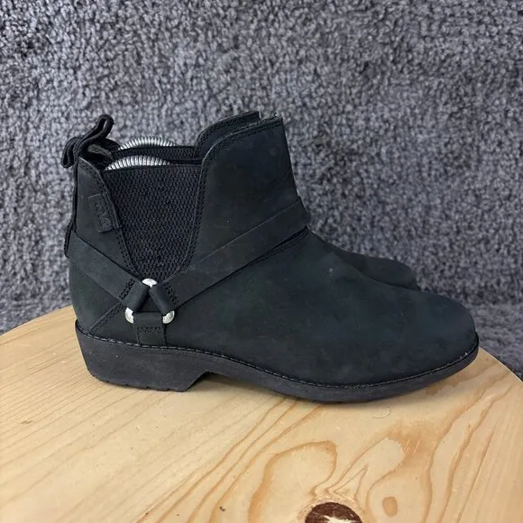 Teva De La Vina Dos Chelsea Boot Womens 7.5 Black Nubuck Leather Moto Harness