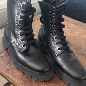 The Kooples Black Combat Moto Boots with Chunky Soles