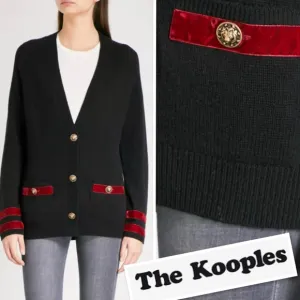THE KOOPLES Velvet-trims Wool &amp; Cashmere Blend Button Down Cardigan Black Sz XS