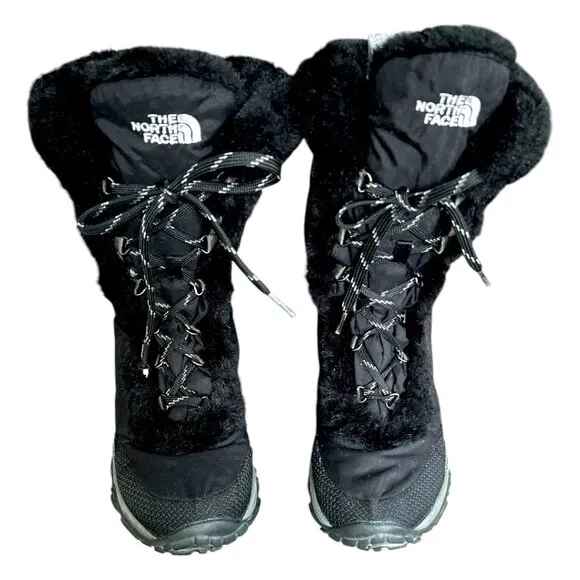 The North Face Nuptse Goosedown Mid Calf Snow Boots Faux Fur Trim Size 8.5