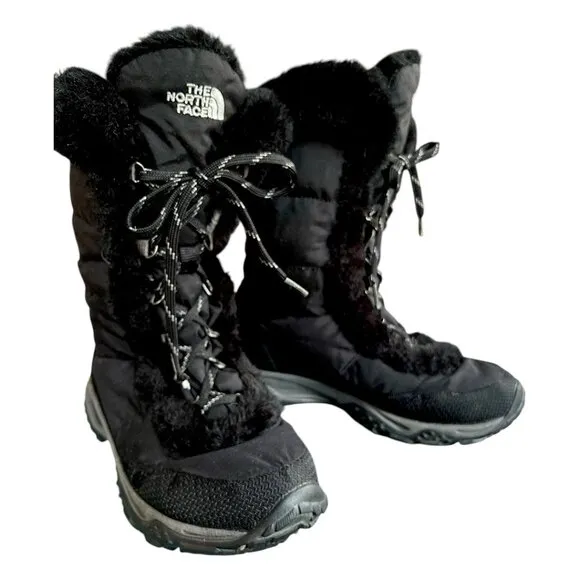 The North Face Nuptse Goosedown Mid Calf Snow Boots Faux Fur Trim Size 8.5
