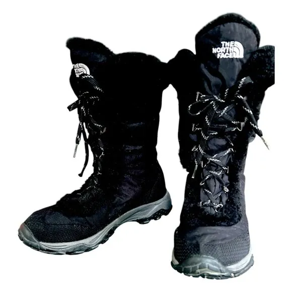 The North Face Nuptse Goosedown Mid Calf Snow Boots Faux Fur Trim Size 8.5