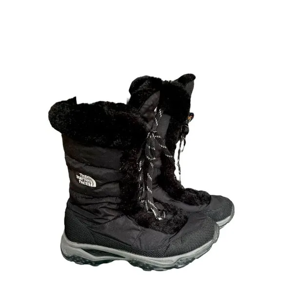 The North Face Nuptse Goosedown Mid Calf Snow Boots Faux Fur Trim Size 8.5