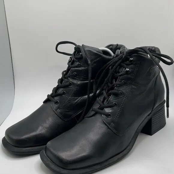 Thom McAn Black Leather Lace Up Combat Boots Women’s 9 Ankle Boots Grunge Goth