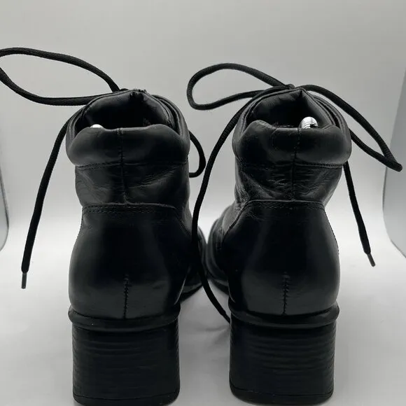 Thom McAn Black Leather Lace Up Combat Boots Women’s 9 Ankle Boots Grunge Goth