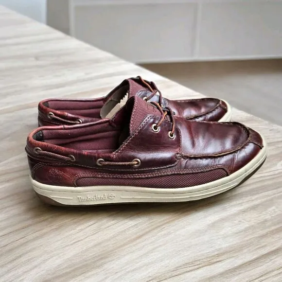 TIMBERLAND 2 Eye Boat Shoes Burgundy Leather Deck Shoes 10.5