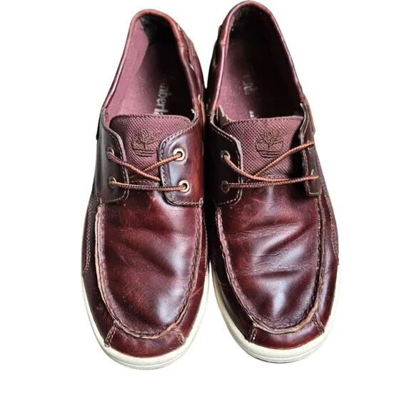 TIMBERLAND 2 Eye Boat Shoes Burgundy Leather Deck Shoes 10.5