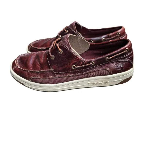 TIMBERLAND 2 Eye Boat Shoes Burgundy Leather Deck Shoes 10.5