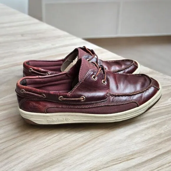 TIMBERLAND 2 Eye Boat Shoes Burgundy Leather Deck Shoes 10.5