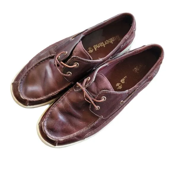 TIMBERLAND 2 Eye Boat Shoes Burgundy Leather Deck Shoes 10.5