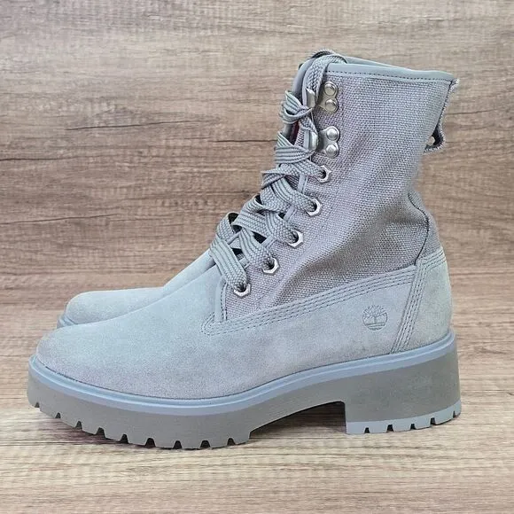 Timberland Carnaby Cool Women's Sz 7 Grey Suede Canvas Roll Top Boots (A2592)NEW