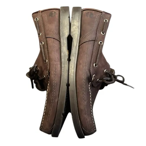 Timberland Classic Brown 2-Eye Tie Leather Boat Shoe Size 10W Contrast Stitch