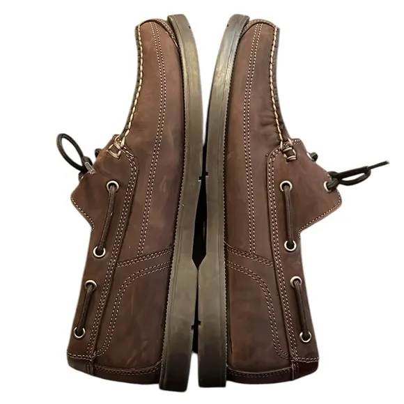 Timberland Classic Brown 2-Eye Tie Leather Boat Shoe Size 10W Contrast Stitch
