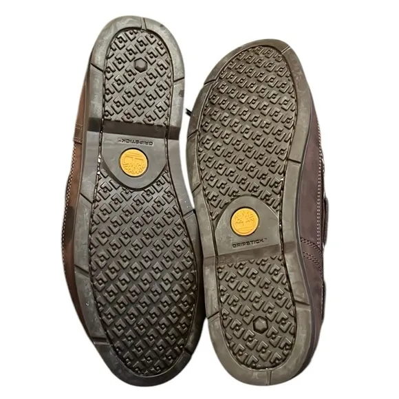 Timberland Classic Brown 2-Eye Tie Leather Boat Shoe Size 10W Contrast Stitch