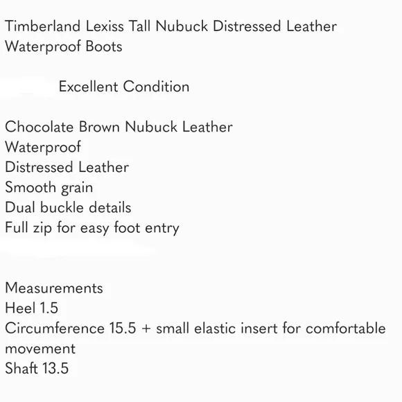 Timberland Lexiss Tall Nubuck Distressed Leather Waterproof Boots 8.5