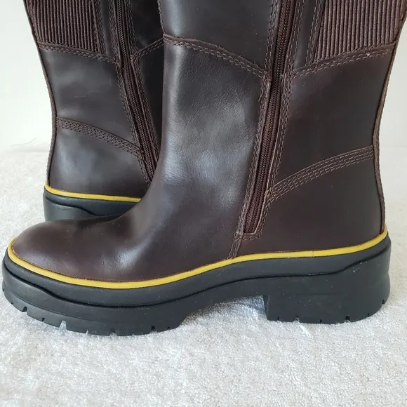 Timberland Malynn waterproof tall brown leather zip boots women's size 7,5