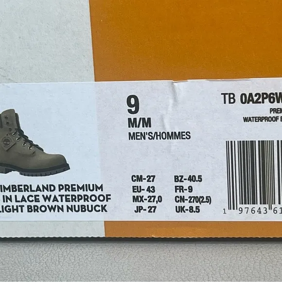 Timberland Premium 6 Inch Lace Waterproof Light Brown Nubuck Men’s Size 9 NEW