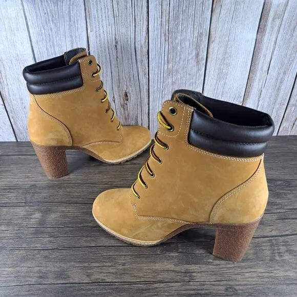 Timberland Tillston 6&quot; Leather Nubuck Heel Boots RebotL Women's Sz 9 Tan (VGC)