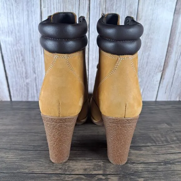 Timberland Tillston 6&quot; Leather Nubuck Heel Boots RebotL Women's Sz 9 Tan (VGC)