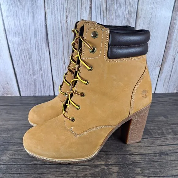 Timberland Tillston 6&quot; Leather Nubuck Heel Boots RebotL Women's Sz 9 Tan (VGC)