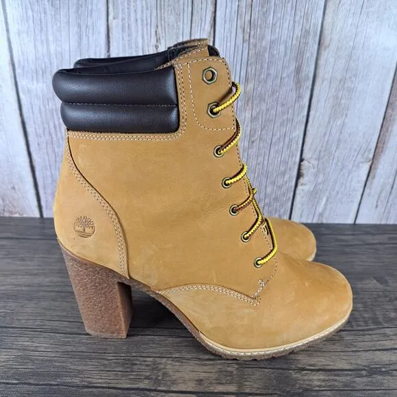 Timberland Tillston 6&quot; Leather Nubuck Heel Boots RebotL Women's Sz 9 Tan (VGC)