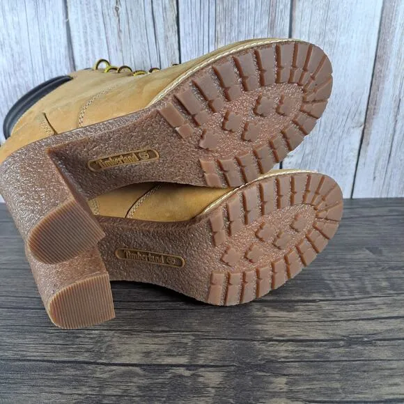 Timberland Tillston 6&quot; Leather Nubuck Heel Boots RebotL Women's Sz 9 Tan (VGC)