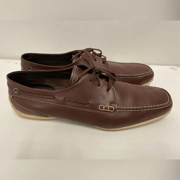 TOD’S Made in Italy Square Toe Boat Shoe in Brown Leather Size 13 $695