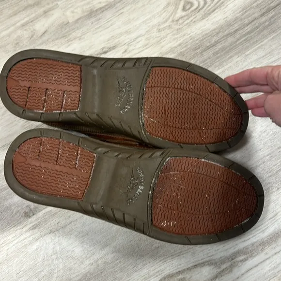 Tommy Bahama Sail Away Slip-On Boat Shoes Brown Leather Dark Olive Loafers 11.5