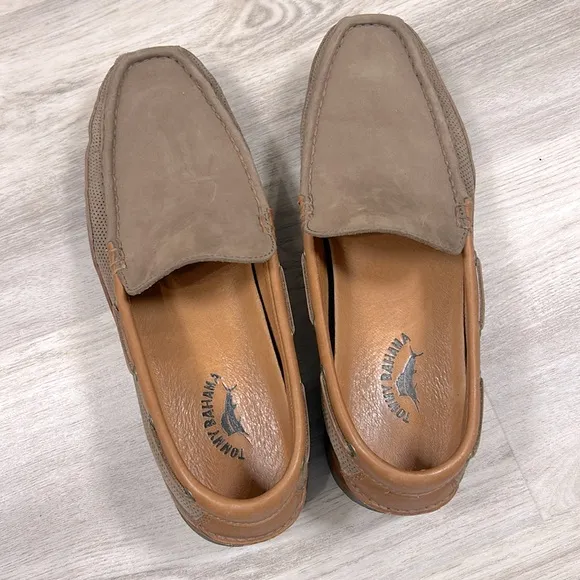 Tommy Bahama Sail Away Slip-On Boat Shoes Brown Leather Dark Olive Loafers 11.5