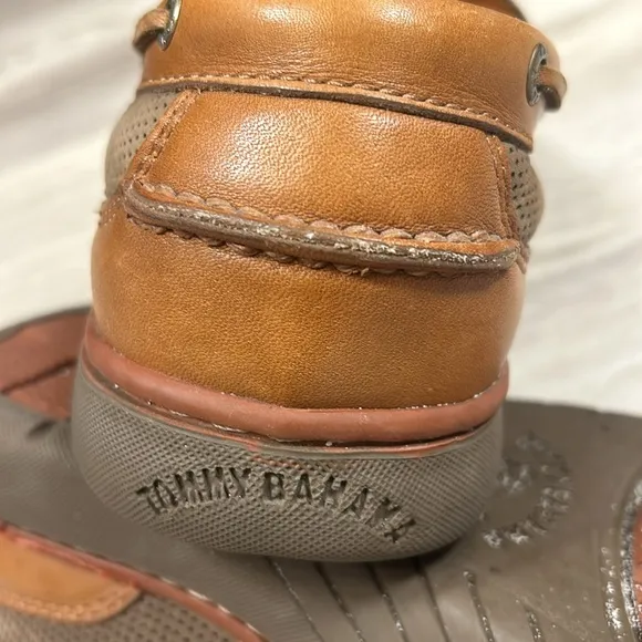 Tommy Bahama Sail Away Slip-On Boat Shoes Brown Leather Dark Olive Loafers 11.5