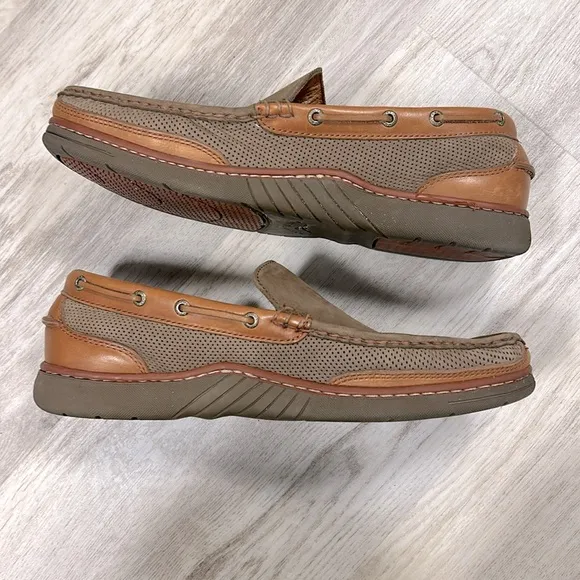 Tommy Bahama Sail Away Slip-On Boat Shoes Brown Leather Dark Olive Loafers 11.5