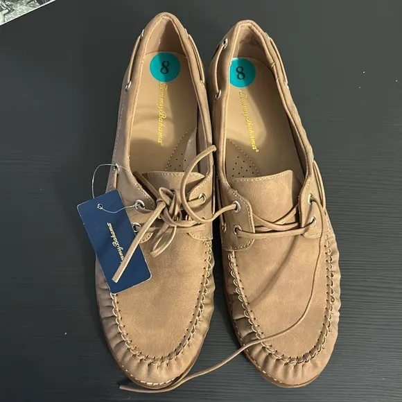 Tommy Bahama Women's Nahara Leather Moccasin Boat Flat Loafers in Brown Size 8