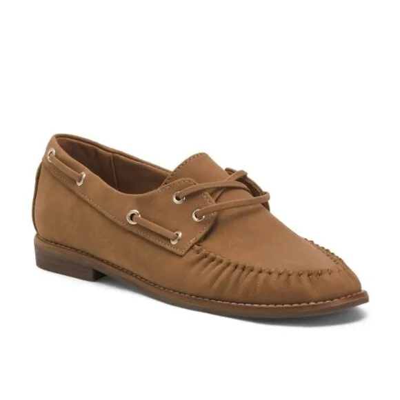 Tommy Bahama Women's Nahara Leather Moccasin Boat Flat Loafers in Brown Size 8