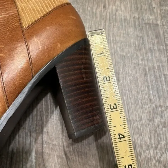 Tommy Hilfiger camel brown leather heeled tall boots with corduroy shaft 8.5