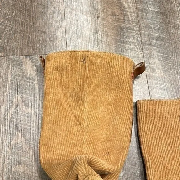 Tommy Hilfiger camel brown leather heeled tall boots with corduroy shaft 8.5
