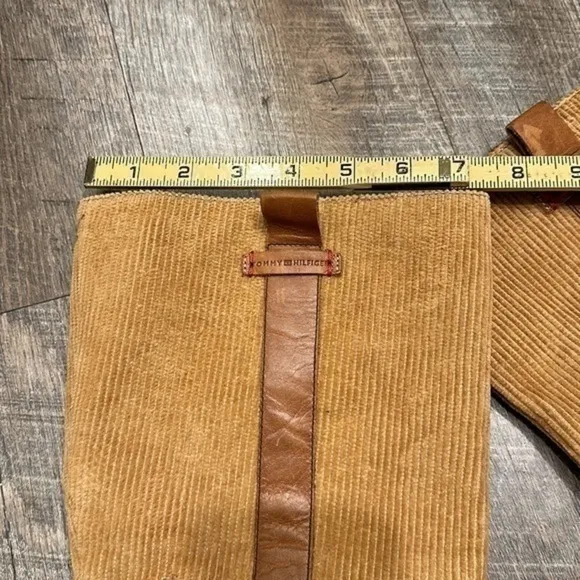 Tommy Hilfiger camel brown leather heeled tall boots with corduroy shaft 8.5