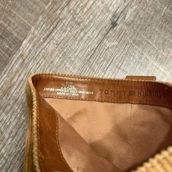 Tommy Hilfiger camel brown leather heeled tall boots with corduroy shaft 8.5