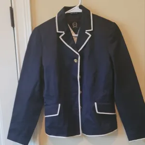 Tommy Hilfiger Navy Blue White Trim Logo Blazer Jacket Coat