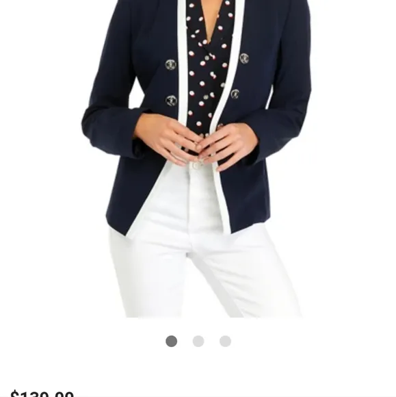 Tommy Hilfiger Navy Blue White Trim Logo Blazer Jacket Coat