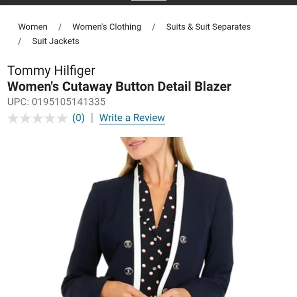 Tommy Hilfiger Navy Blue White Trim Logo Blazer Jacket Coat