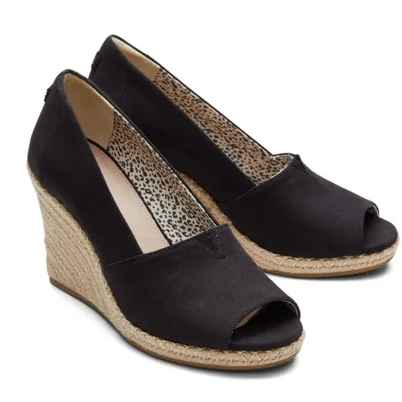 TOMS Black Canvas Espadrille Wedge Shoes